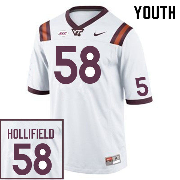 Youth #58 Jack Hollifield Virginia Tech Hokies College Football Jerseys Sale-White - Click Image to Close